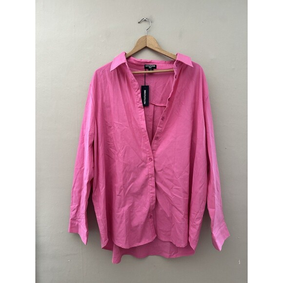 PrettyLittleThing Womens Oversized Linen Look Shirt Size 16 NWT Pink Barbiecore - Picture 1 of 7